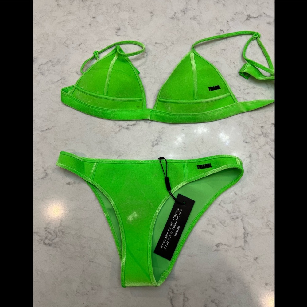 Bright green Triangl neoprene bikini.